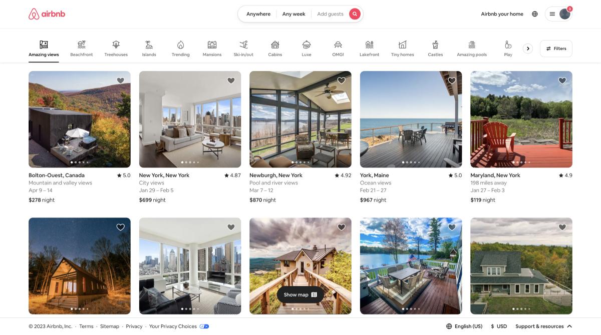 AirBnB home page